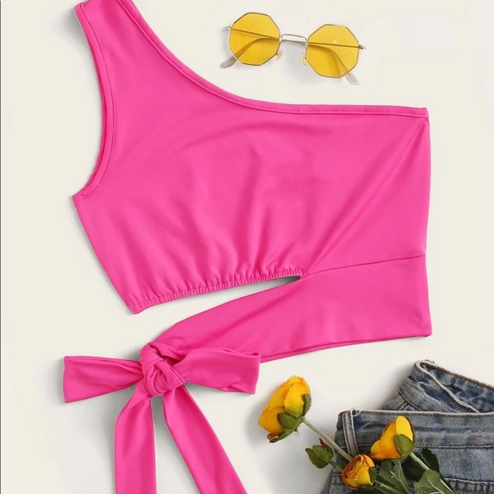 Hot pink one shoulder cut out top
